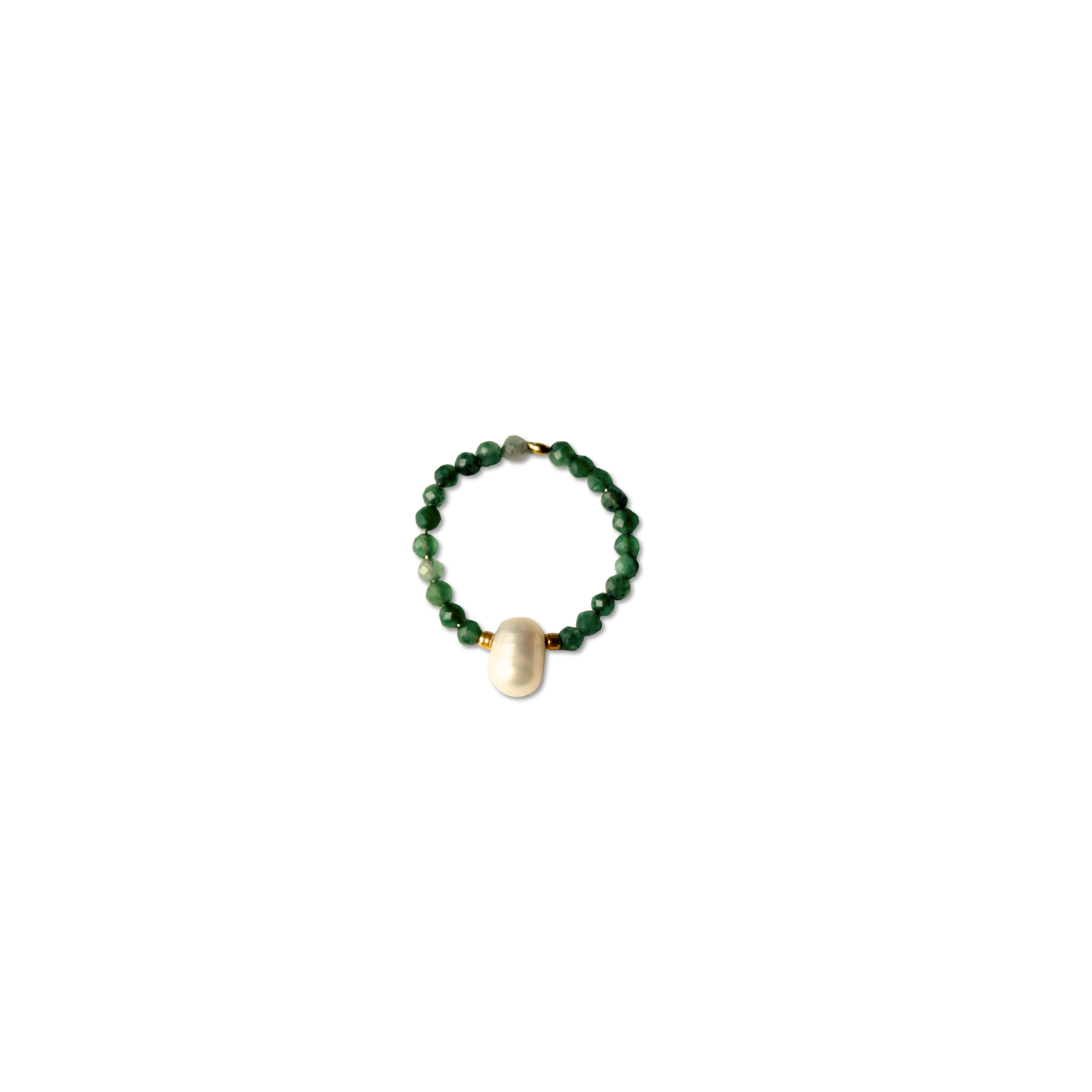 Green jade ring with white baroque pearl. Elegant and timeless handmade Sallqa Ring.